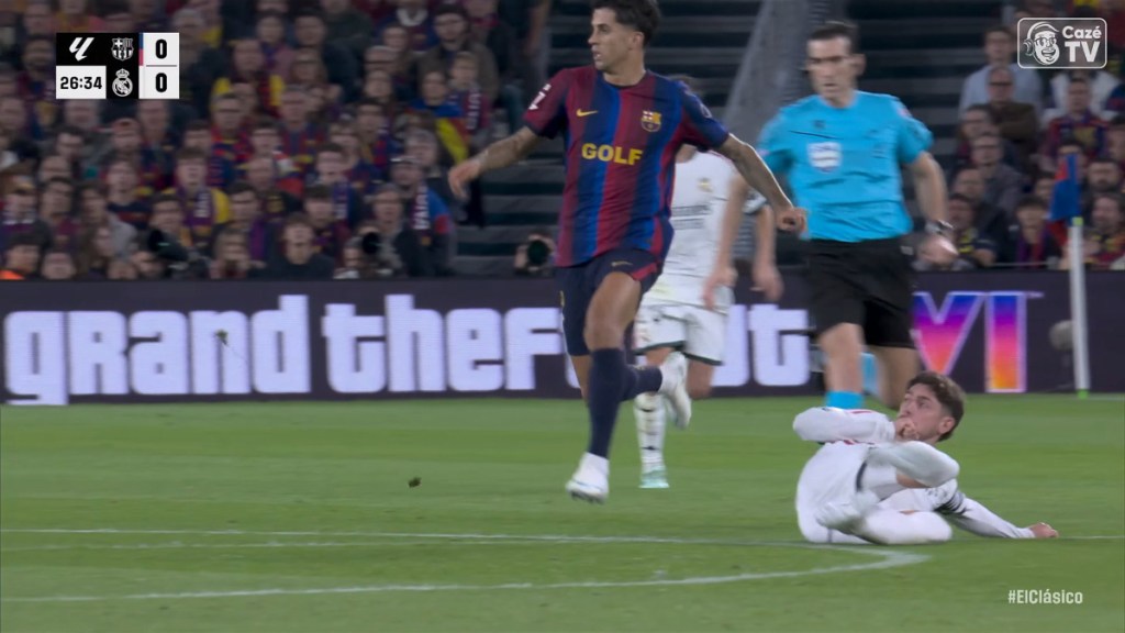 GTA 6 pitchside billboard ads at the El Clasico La Liga match on October 25, 2026.