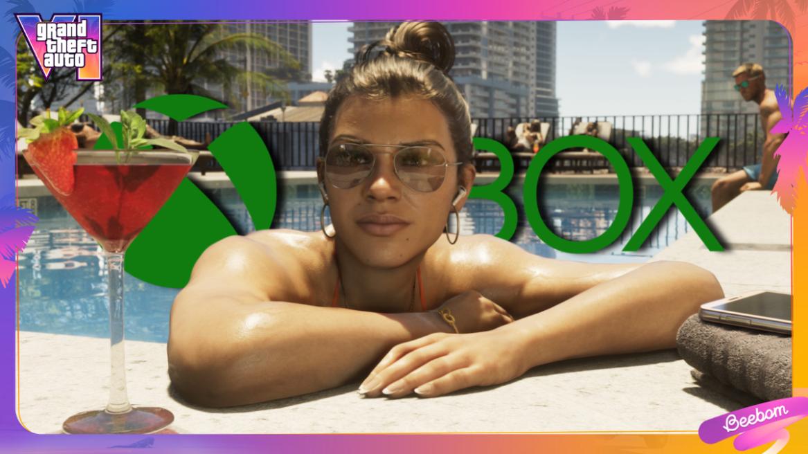 GTA 6 screenshot with Lucia with the Xbox logo in the background.