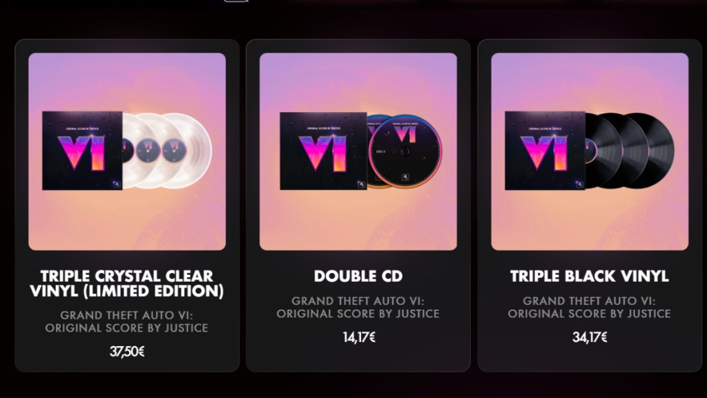 Pre-ordering the GTA 6 original score from Justice's Shopify page.