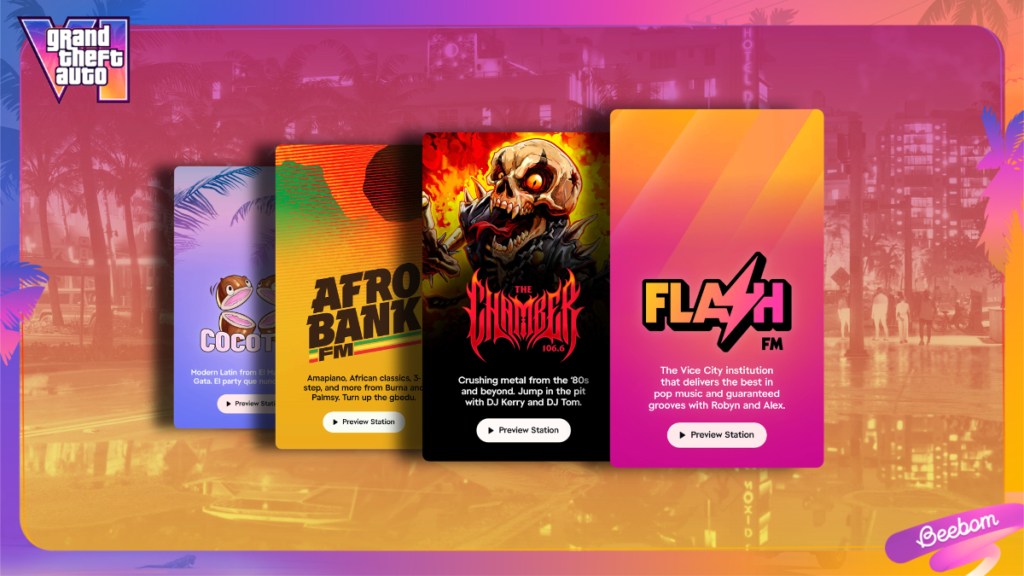 GTA 6 radio stations key art.