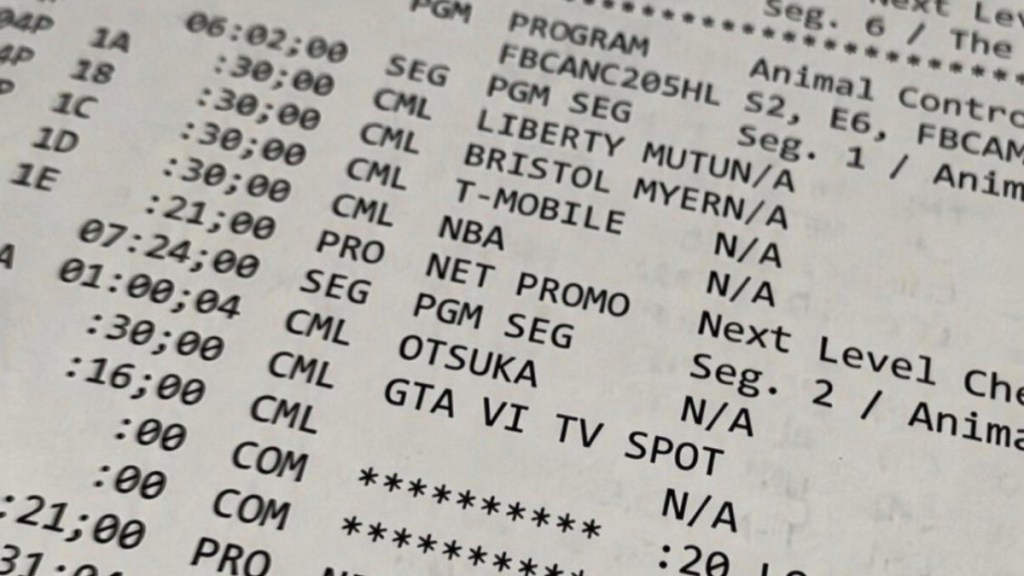 GTA 6 TV spot scheduled on an unknown news station's internal program schedule.