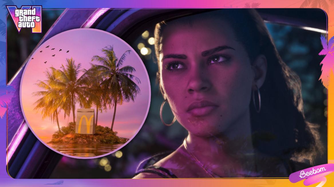 GTA 6 screenshot with Lucia alongside McDonald's UK's GTA 6 collab tease post.