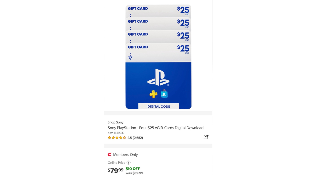Bundle of four $25 PlayStation Store gift cards at Costco for $79.99.