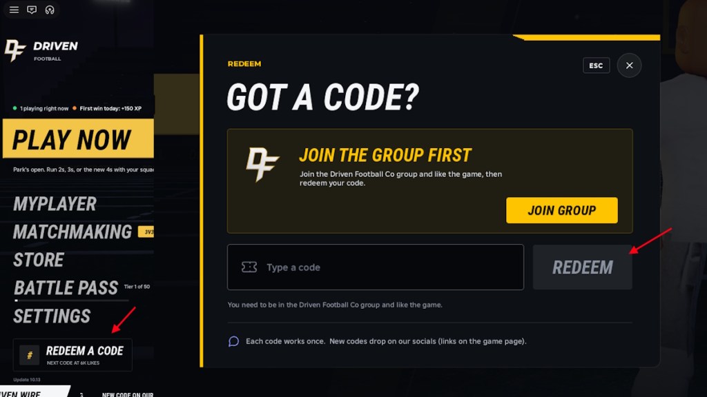 redeem Driven Football codes