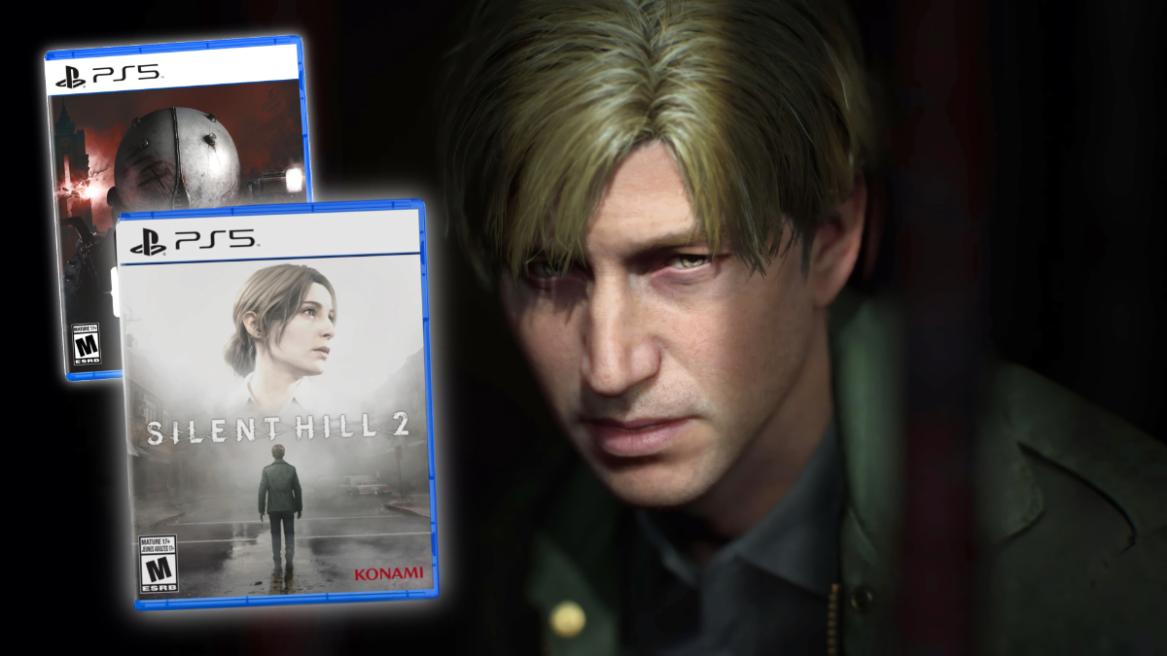 Silent Hill 2 screenshot with James Sunderland and the physical cases for Silent Hill 2 remake and Cronos: The New Dawn.