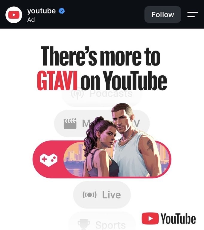 GTA 6 new YouTube ad with the "There's more to GTA VI on YouTube" branding.