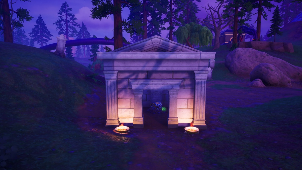view of Fortnite mausoleum from the outside