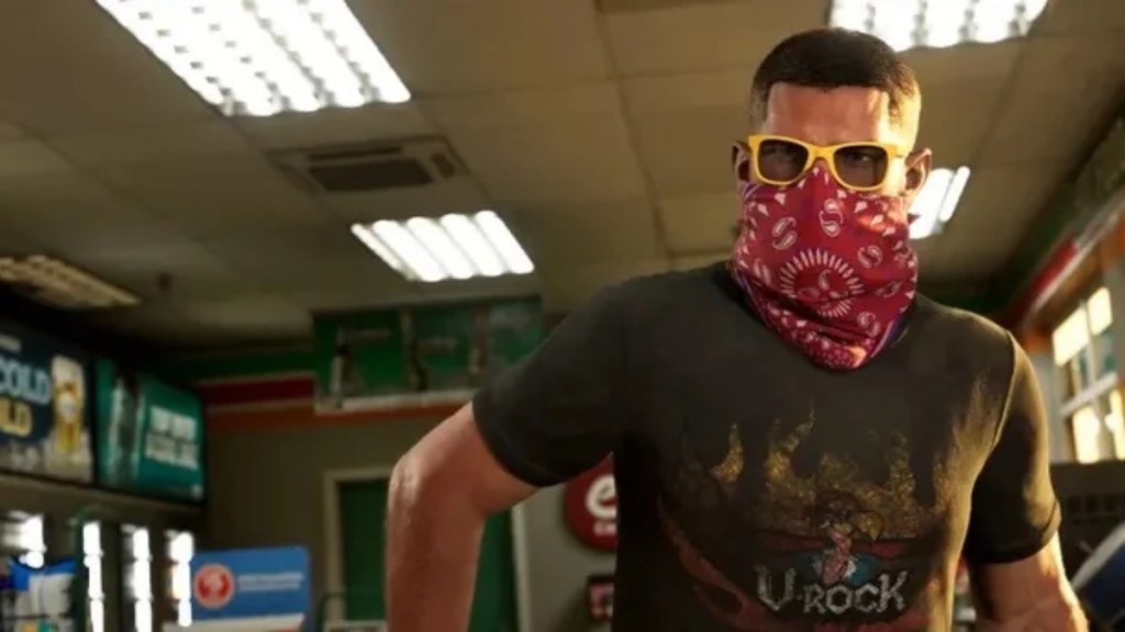 Jason in GTA 6 with V-Rock shirt