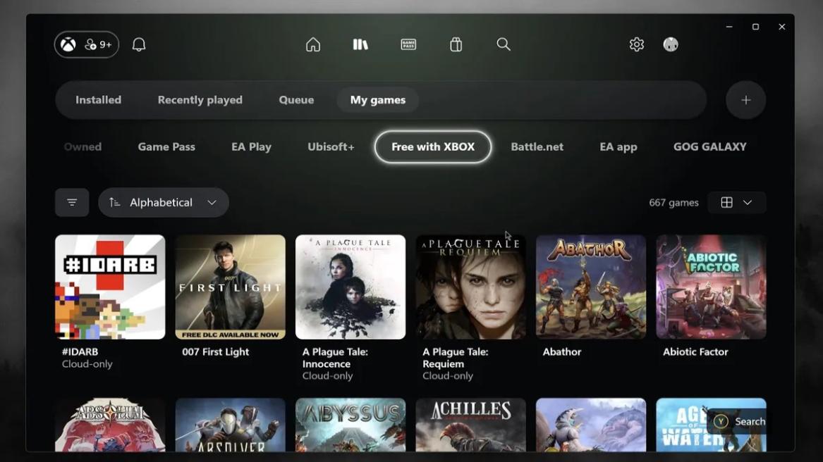 Xbox's revamped PC app update UI interface.
